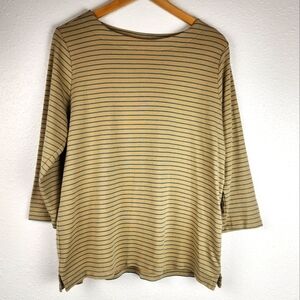 Coldwater Creek 3/4 Sleeve Yellow Striped 100% Egyptian Cotton Shirt Size XL